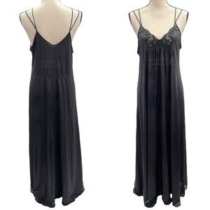 Vintage Shadowline Low V-Neckline Floral Lace Sexy Nightwear Maxi Slip Dress